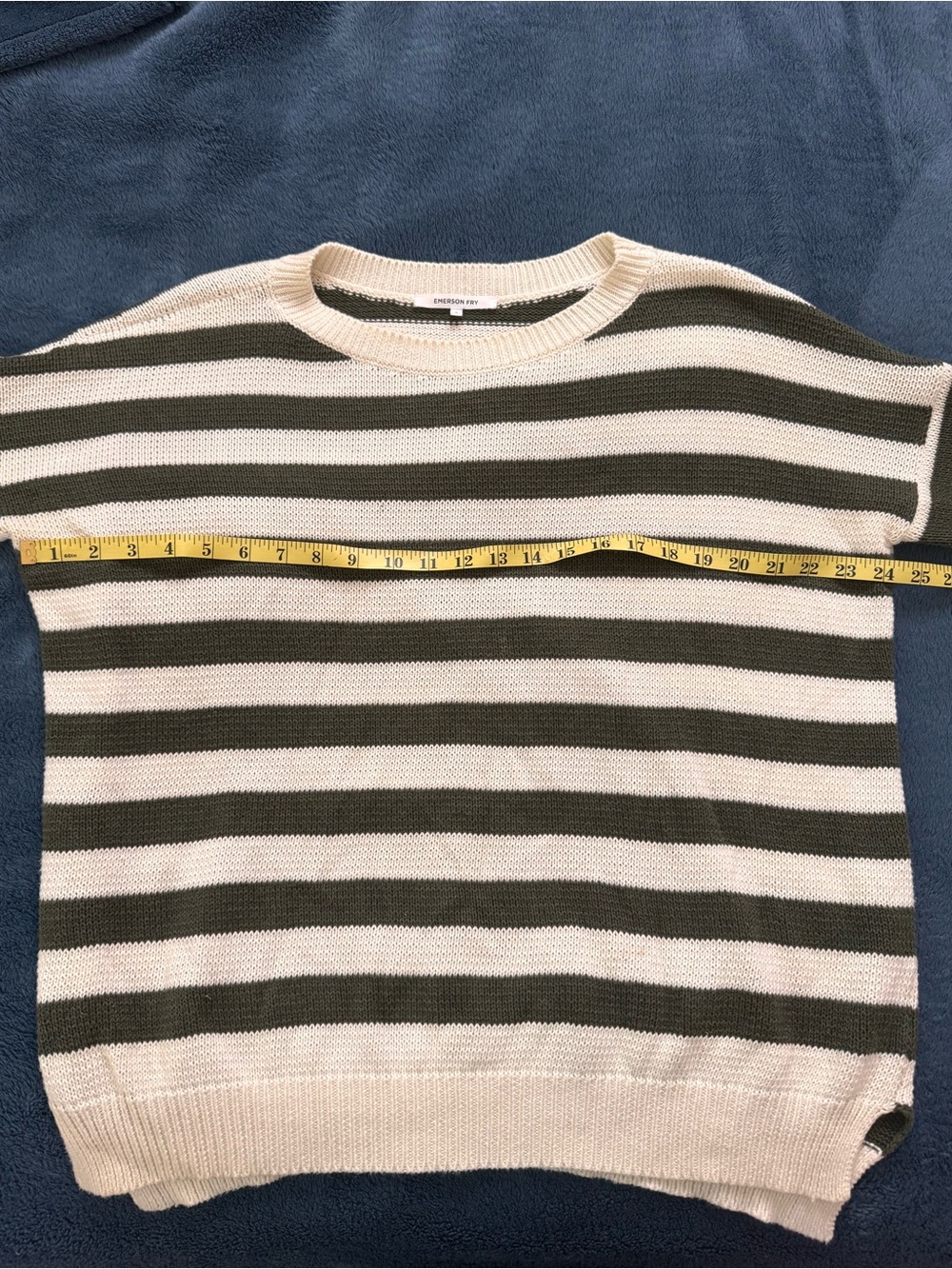 Emerson Fry Olive & White Striped Carolyn Crewneck Sweater S - Picture 7 of 8